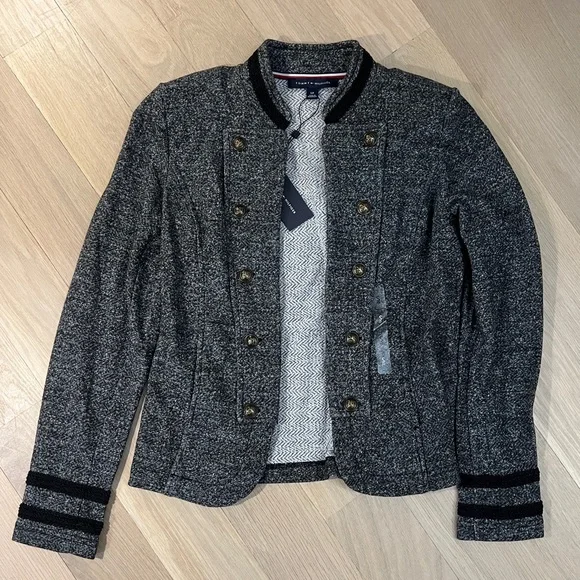 NWT Tommy Hilfiger Women's Marled Military Band Jacket Blazer Grey - Picture 8 of 8
